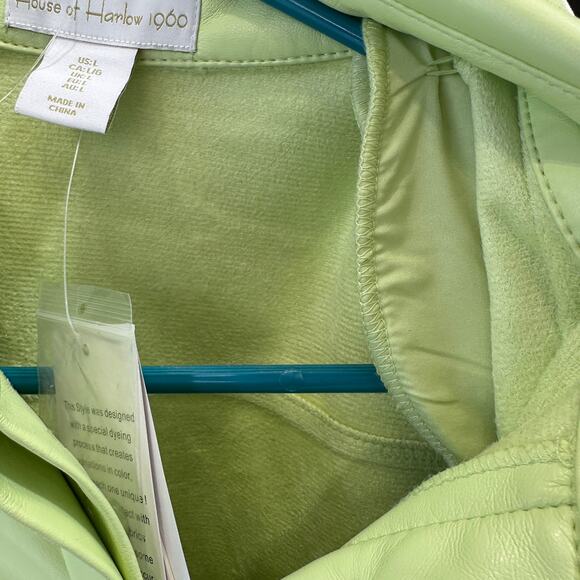 House of Harlow 1960 Shirt Dress Vegan Leather WMNS L Lime Green Utility Midi - Picture 5 of 13